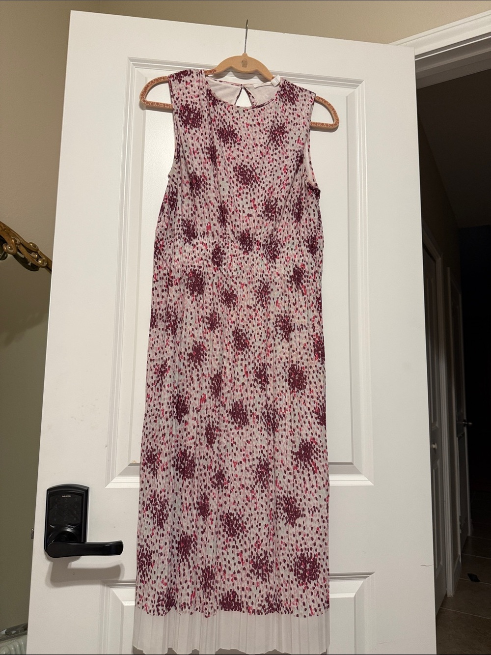 Hugo Boss Sleeveless Floral Midi Dress in White and Burgundy